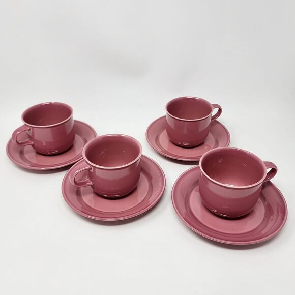 Nancy Calhoun Cup Saucer Set of 4 Solid Dark Rose Pink VTG Stoneware Japan EUC - Picture 3 of 10